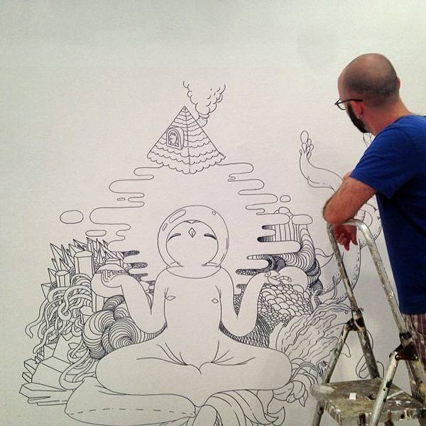 אורי טור מאייר עובדה חדשה על קיר התערוכה אומת האיור, בית האמנים