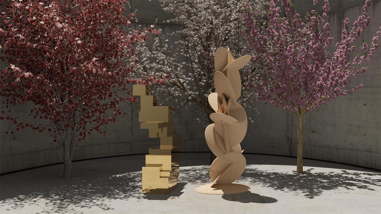 קולקציית עדן, פסל מאלון טבעי מאת גל גאון, ספרייה פיסולית פליז מבריק מאת אירנה גולדברג