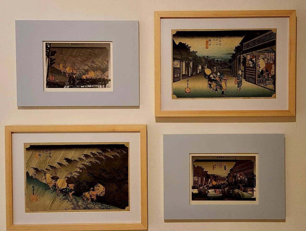 הדפסי המקור לצד הדפסי ״פגישה בנסיעה מדומה״. צילום: זאביק רילסקי