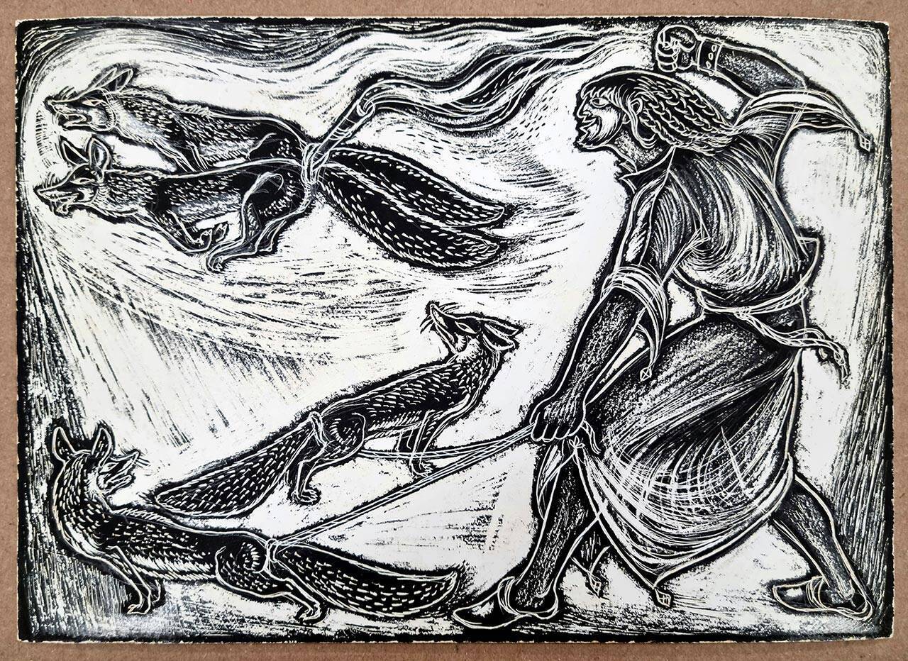 סקיצה לאיור בספר עלילות שמשון הגיבור (הוצאת ספרית פועלים), 1949. צילום: רן עמית