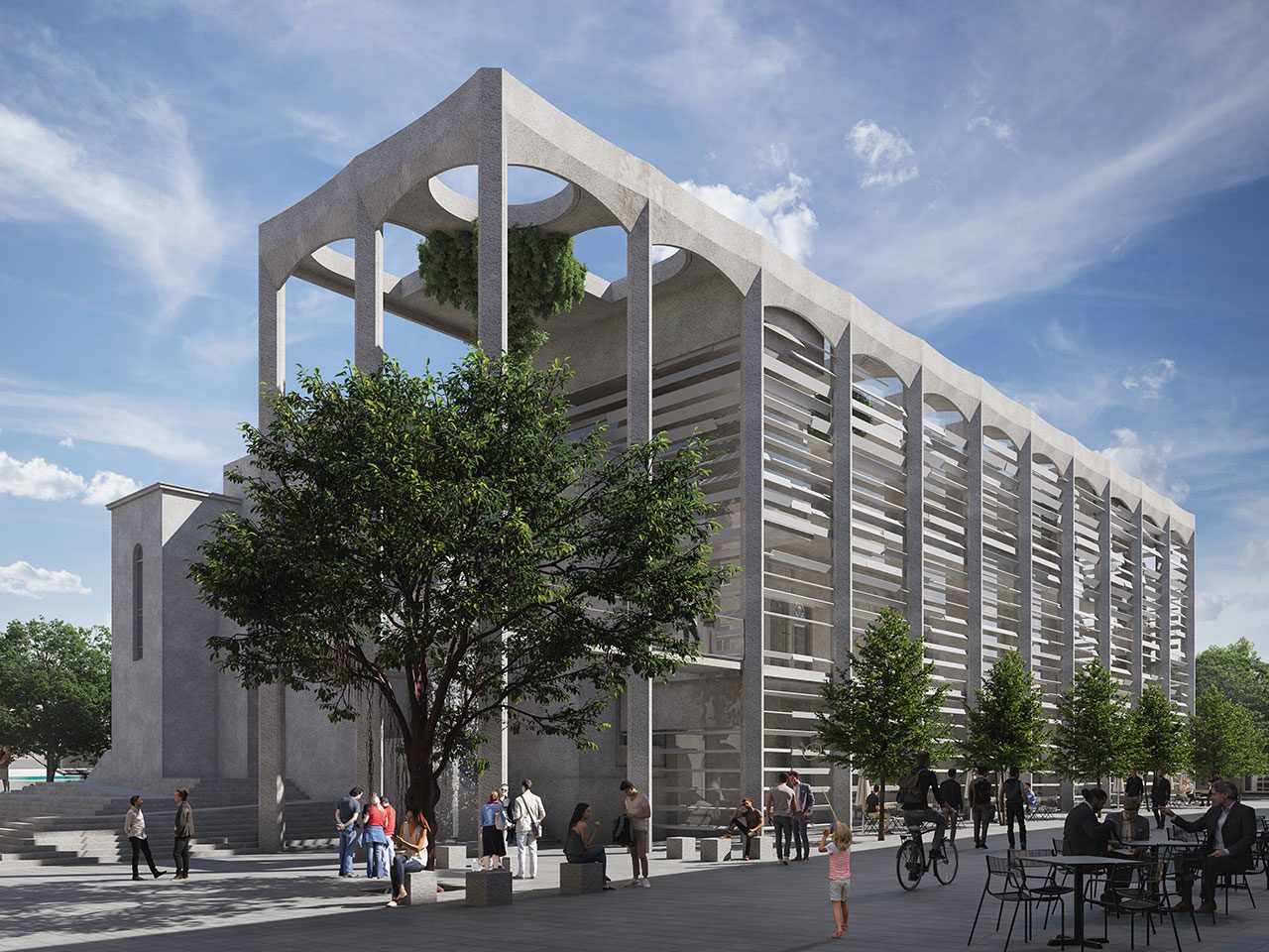 שימור וחידוש בית הכנסת הגדול בתל אביב. הדמיה: אורי פדן אדריכלים / קרן תל אביב