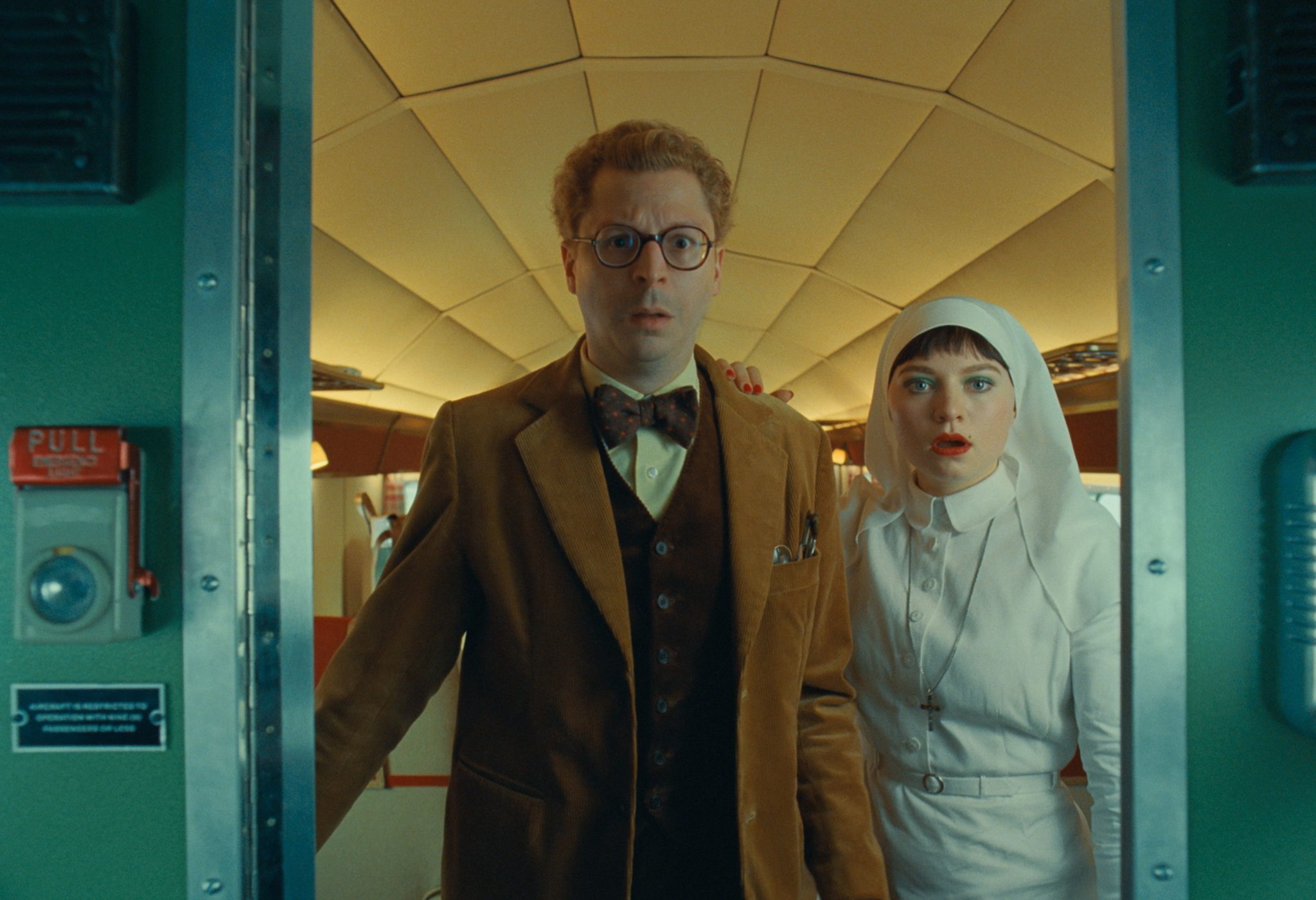 (L to R) Michael Cera as Bjorn and Mia Threapleton as Liesl in director Wes Anderson's THE PHOENICIAN SCHEME, a Focus Features release.<br /> Credit: Courtesy of TPS Productions/Focus Features © 2025 All Rights Reserved.