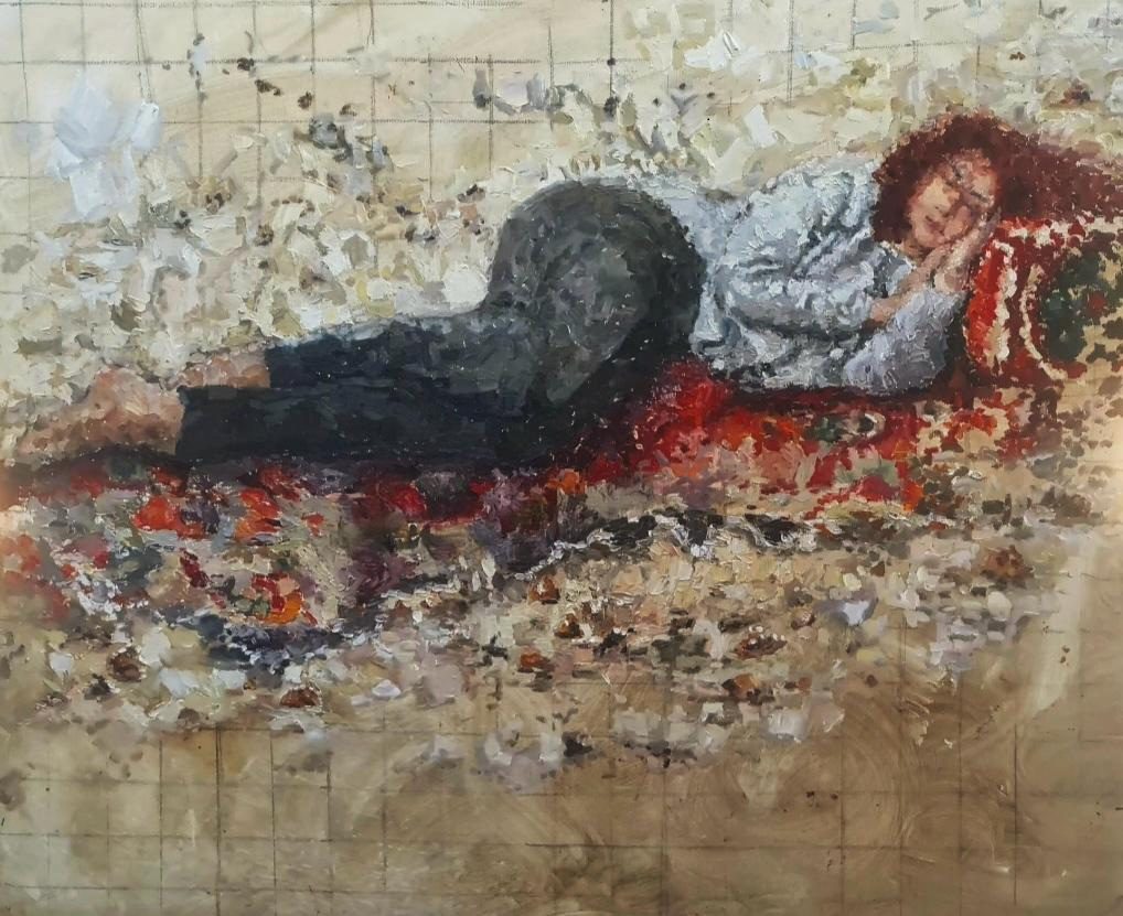 רזאן שאמי במקום לאמנות. צילום: מ״ל